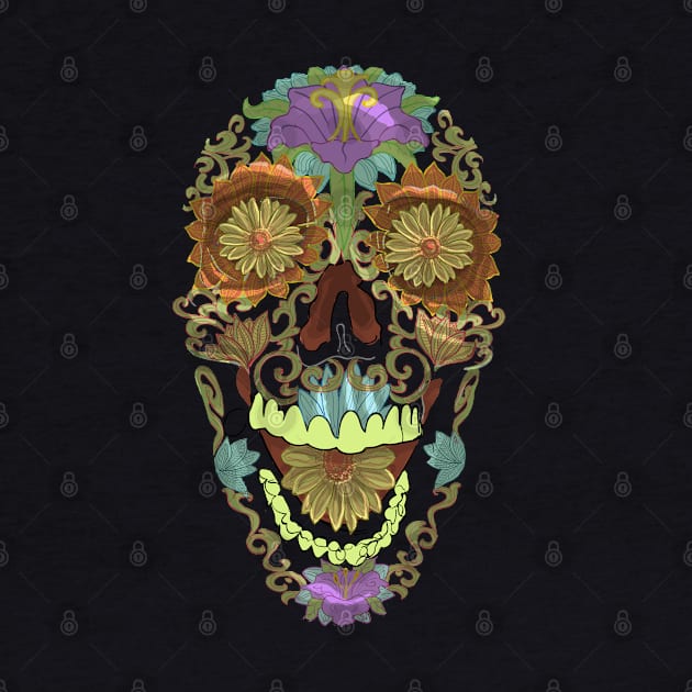 Candy Skull with Flowers by AyotaIllustration